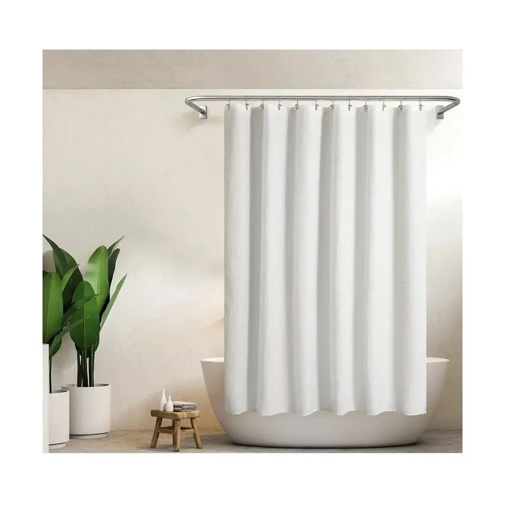 Waffle Weave White Shower Curtain Hotel Luxury Quality for Bathroom Size 71
